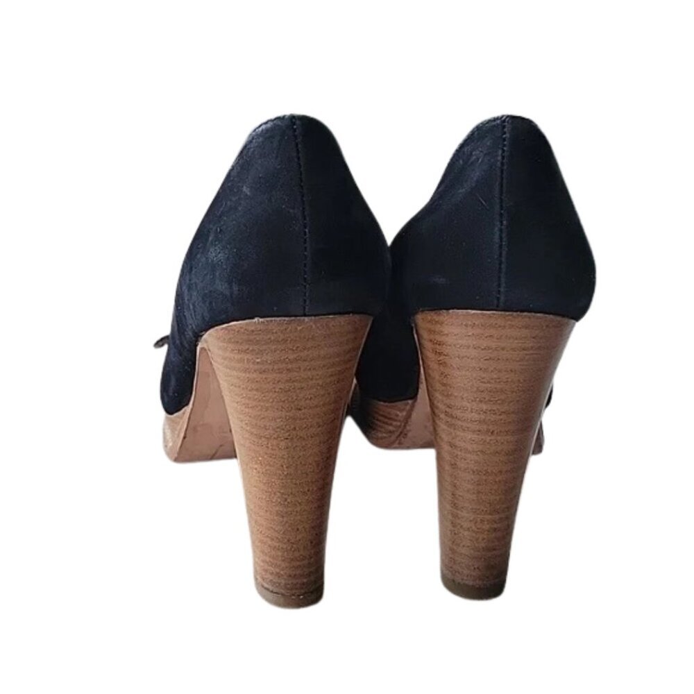 KORS Michael Kors Suede Platform Peep Toe Heels Wood Stack Sz 10M - Picture 4 of 7